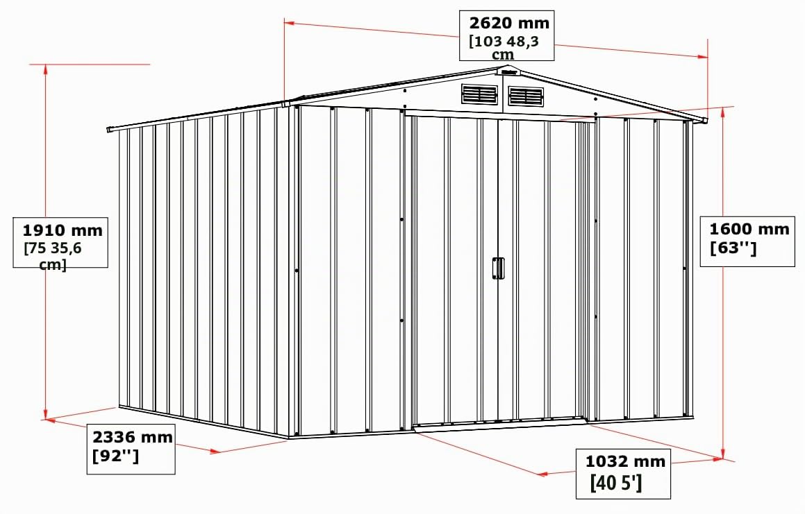 Duramax ECO 8 x 8 (5.89 m²) Metallgerätehaus, feuerverzinktes Metall gerätehaus - Geräteschuppen, verstärkte Dachkonstruktion, wartungsfreier und wetterfester Metallschuppen, Grün