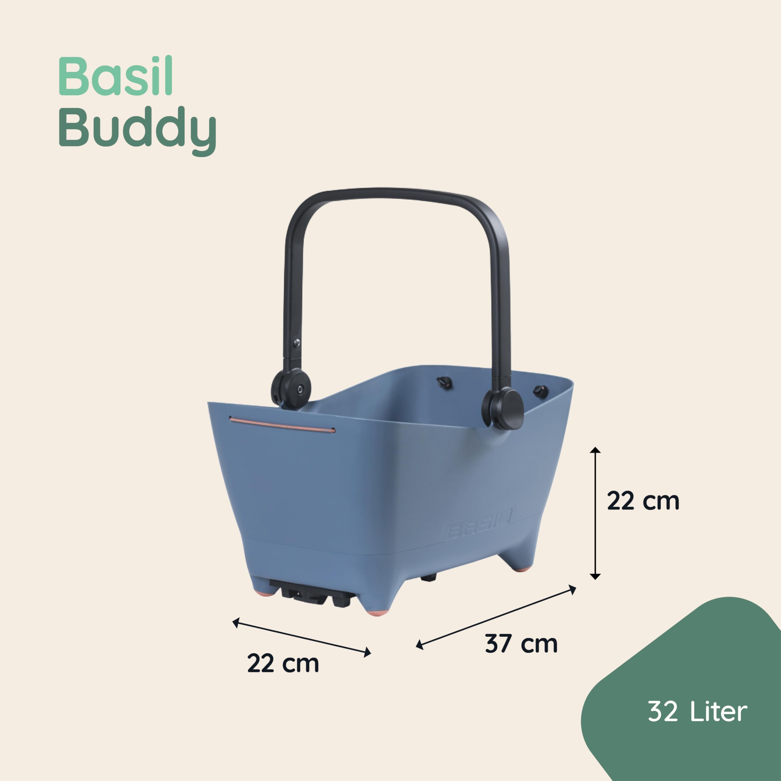 Basil Buddy MIK Panier de vélo pour Chien - 32 l, Bleu, Robuste, avec système MIK verrouillable et Plaque de Transport MIK, Parfait pour Le Transport sûr des Chiens