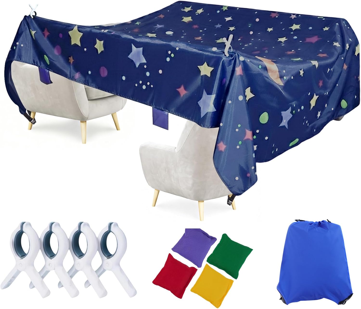 Magic Kids Fort Building Kit, 3 * 3m Large Blanket Fort Making Kit Clips Portable Playhouse Play Tent Fort - Indoor/Outdoor Girls/Boys Toys Ages 4-8-12