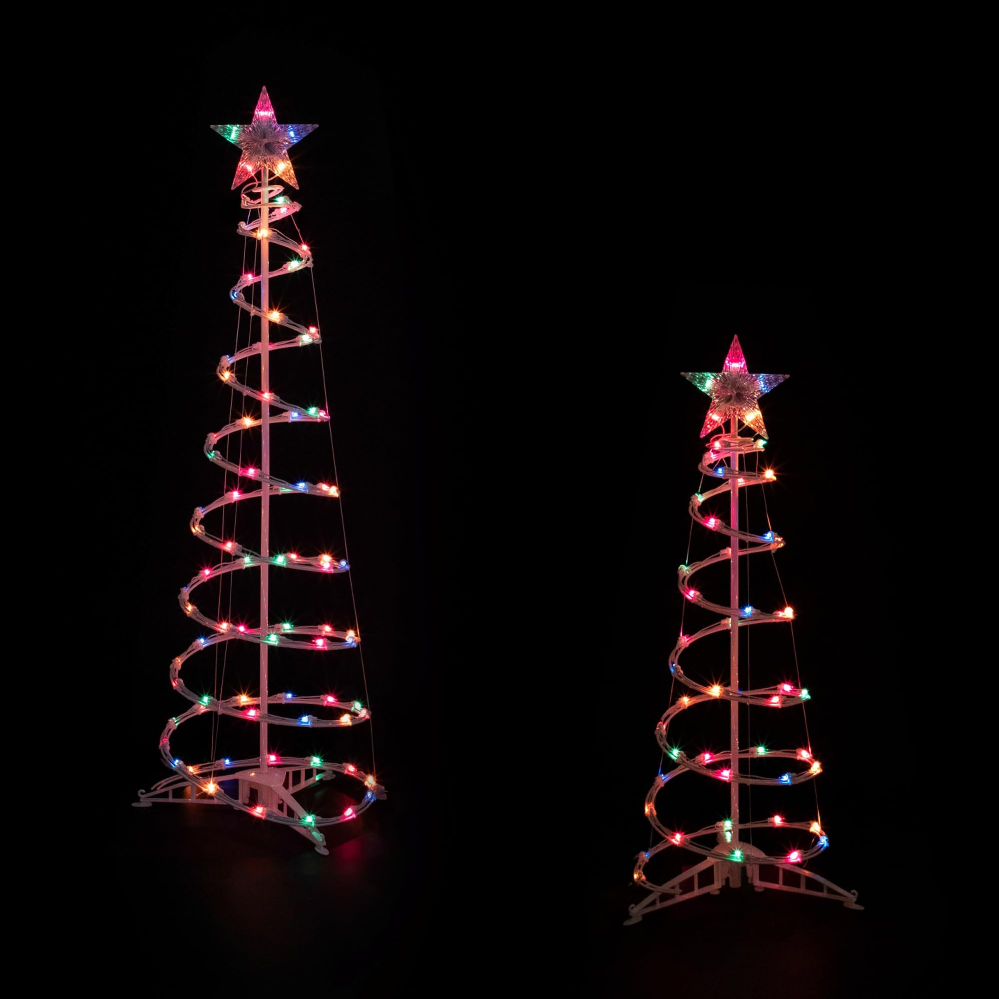Lighted Sprial Outdoor Christmas Trees - 4' and 6' - Multi-Color - Set of 2