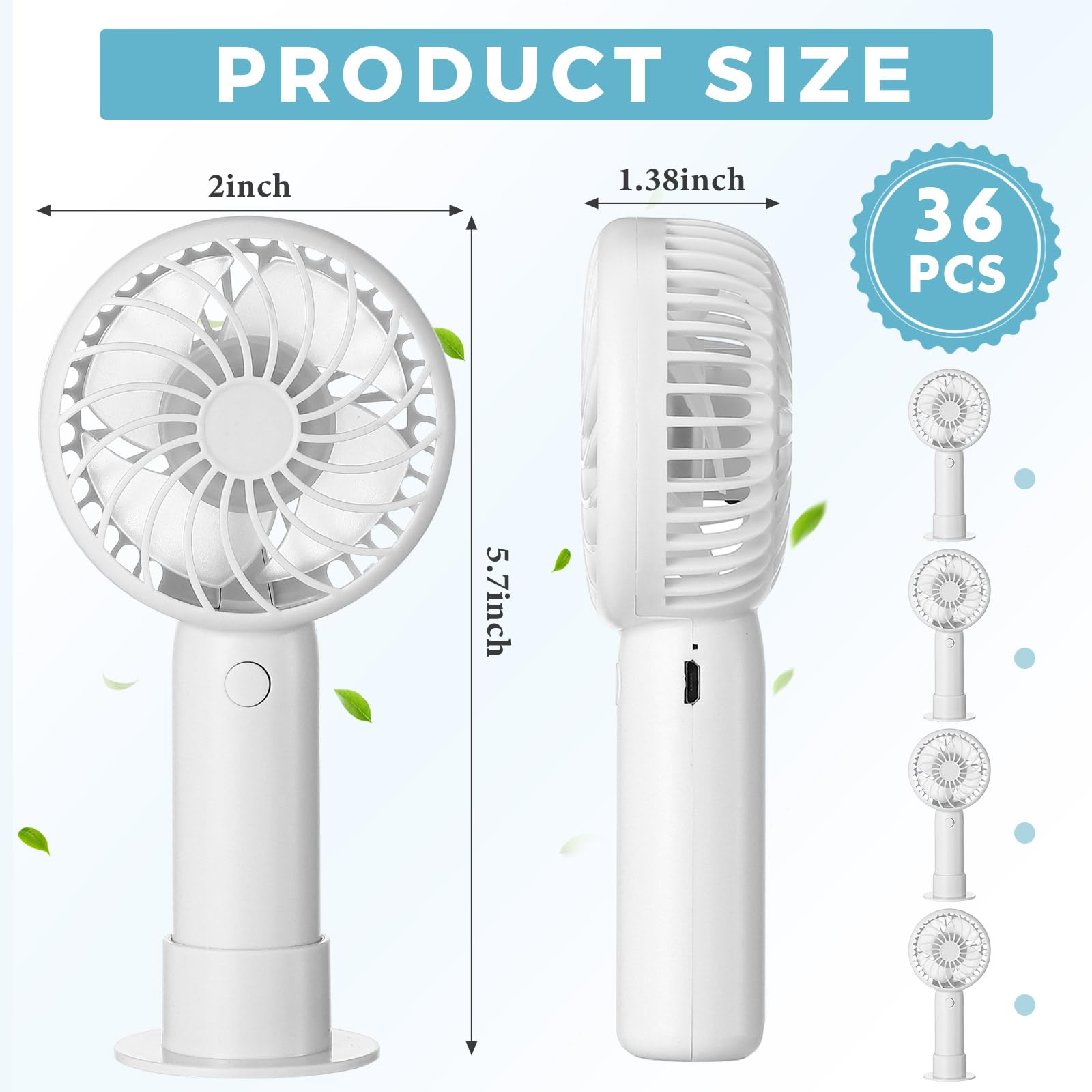 Tujoe Leistungsstarker Mini-Handventilator, 3 Geschwindigkeiten, persönlich, klein, tragbar, wiederaufladbar, mit Sockel, USB, für Frauen, Wimpern, Make-up, Büro, Reisen, Strand, drinnen und draußen