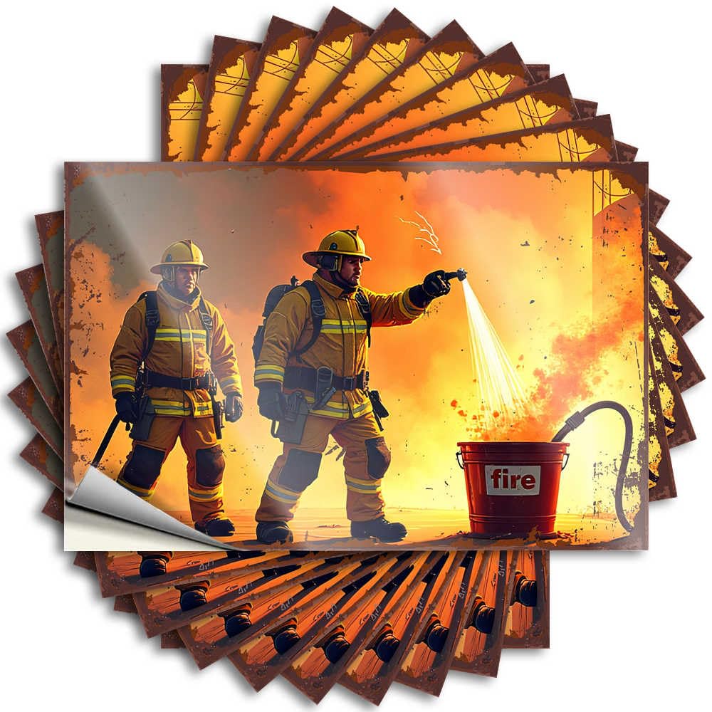 Fzfn Men's Colour Cozy Tattoo, Home Decor For Bottle Firefighters Battling Blaze: A Heroic Scene | Funny Quote Adults Decals(12X18cm)