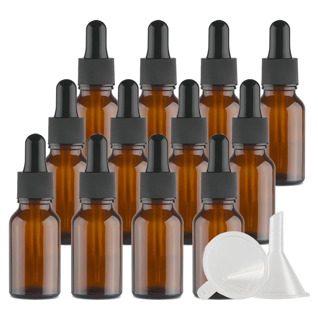 12 Pezzi Marrone Bottiglie Contagocce Vetro 15 ml, con Pipette Contagocce Vetro, per Laboratorio,Olio Essenziale, Aromaterapia, + 1 imbuti