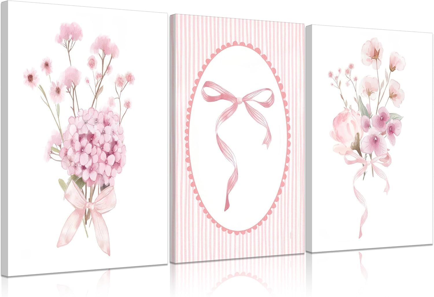 lianyibo 3Pcs Pink Nursery Flower Wall Art Floral Bow Wall Decor Cute Botanical Flower Poster Prints for Girls Bedroom Dorm(70x90cmx3/Frameless)