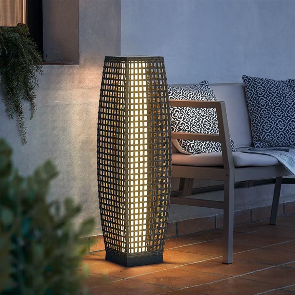 TTDGYYXW So Powered Lámpara de pie para Exteriores IP65 Impermeable WovWicker Light para Terraza Patio GardLn Entrada Porche Gris para Cualquier Espacio al Aire Libre