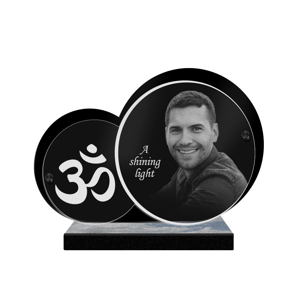 ETERNEL - Personalized Funeral Plaque Double Circle Ohm Customizable Photo and Text, laser-engraved funeral plaque for tribute, memorial plaque, tombstone, grave, funerals