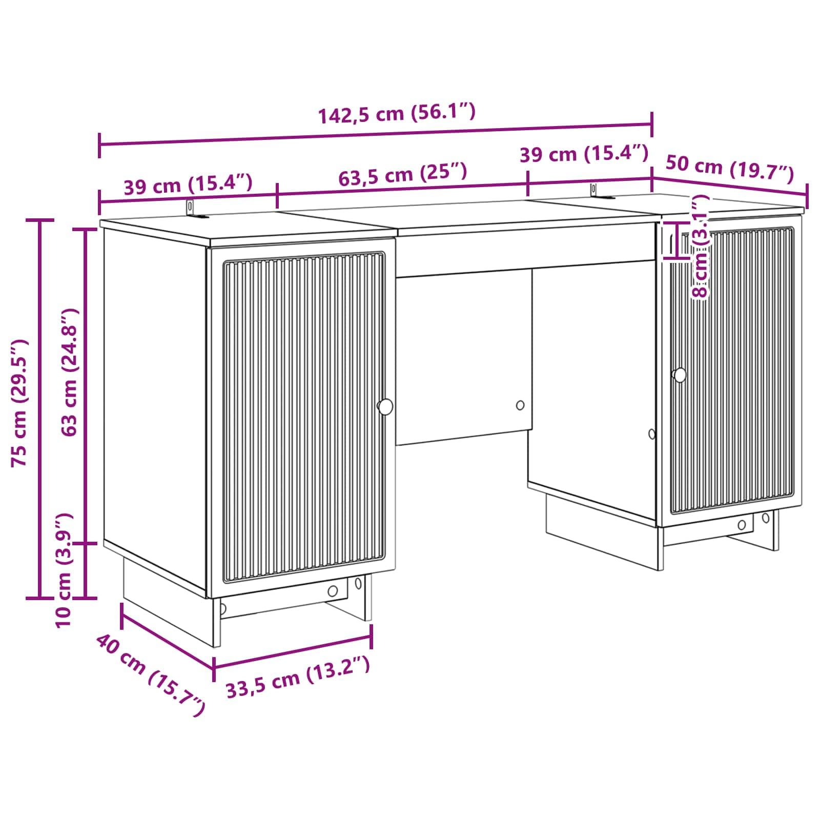 Schreibtisch Geräucherte Eiche aus Holzwerkstoff 142,5 x 50 x 75 cm für Laptop, PC Arbeit, Homeoffice, Gaming, Lernen, Büro und Wohnraum mit Stauraum und Ablage