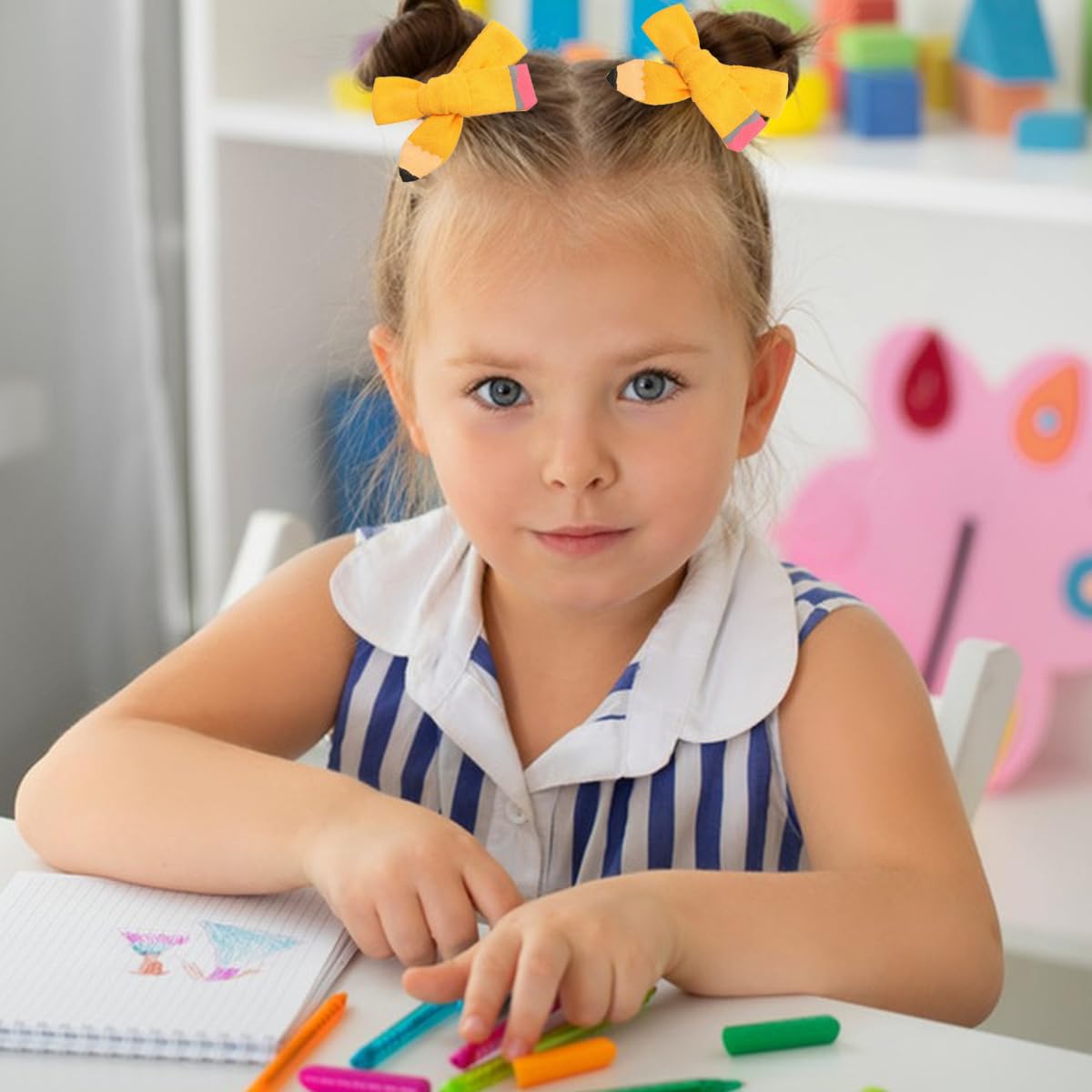 2Pcs Yellow Pencil Hair Bow for Girls Back to School Hair Bows for Girls Cheerleader Hair Bow Kids for Toddler Kids KindergartenHair Accessories