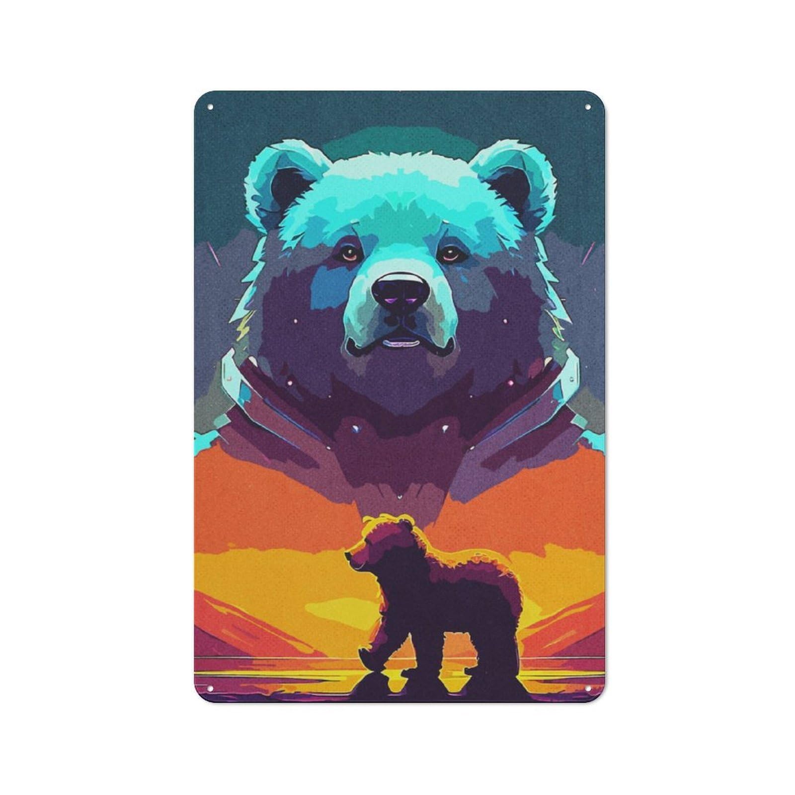 Metal Sign 30x20cm with Walking Bear for Pub Or Café, Vintage Decor, for Metal Sign Collectors, for Garage And Workshop Walls