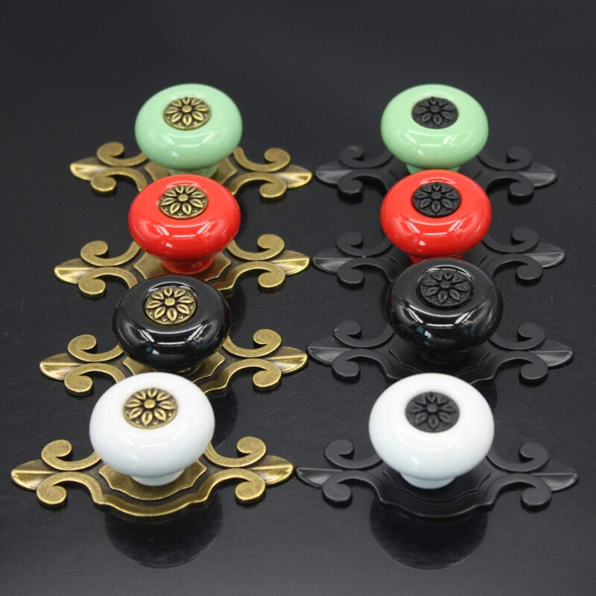 HUAMULAN 10 Pack Retro Ceramic Knobs,Vintage Dresser Kitchen Petal Cabinet Pulls Rustic Zinc Alloy Base Back Plate Cupboard Wardrobe Drawer Door Handles,Bronze Base
