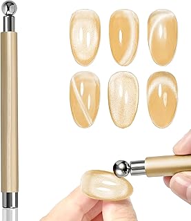 SILPECWEE 3 in 1 Cat Eye Magnet for Nails, Double-end Cylinder Magnetic Gel Nail Polish Magnet Light Bulb Cat Eye Magnetic Beads, Magnets Pen Manicure Design Tool for Studio Home DIY Salon - Gold