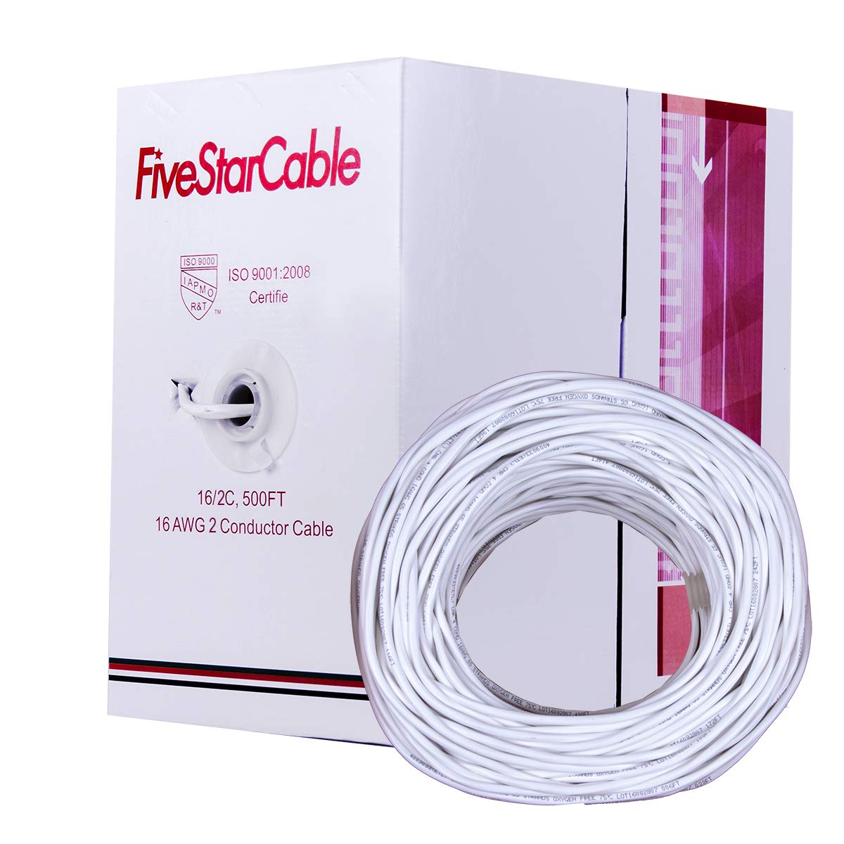 16-2 500 Ft. 16/2 CMR Rated Solid Bare Copper 2 Conductors Audio Speaker Lightning Installation High-Power Home Wiring Cable Wire White