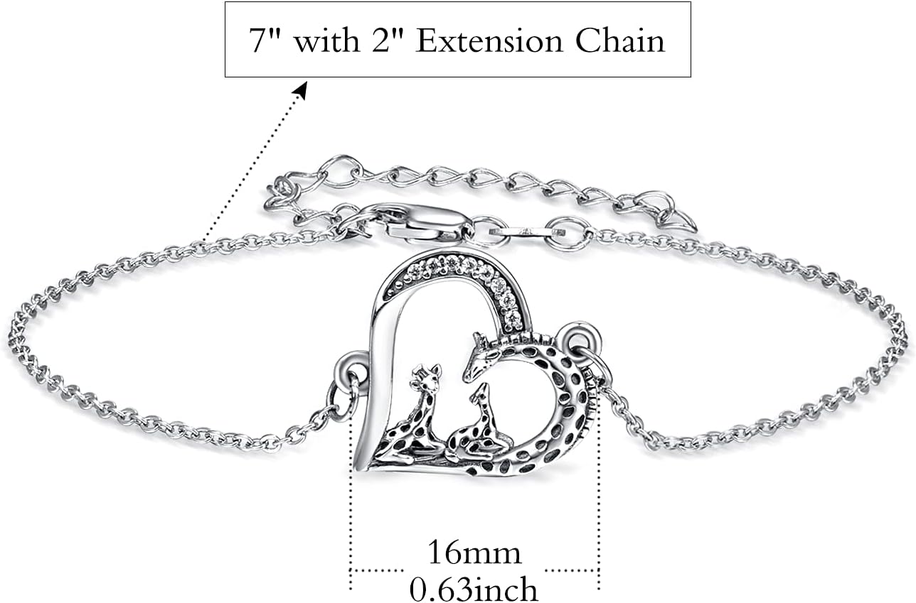 TANGPOET Giraffe Bracelet for Women Mom 925 Sterling Silver Three Giraffe Family Jewelry Gifts for Valentines Mothers Day Birthday Christmas,Adjustable 7"+2" Chain - Image 2
