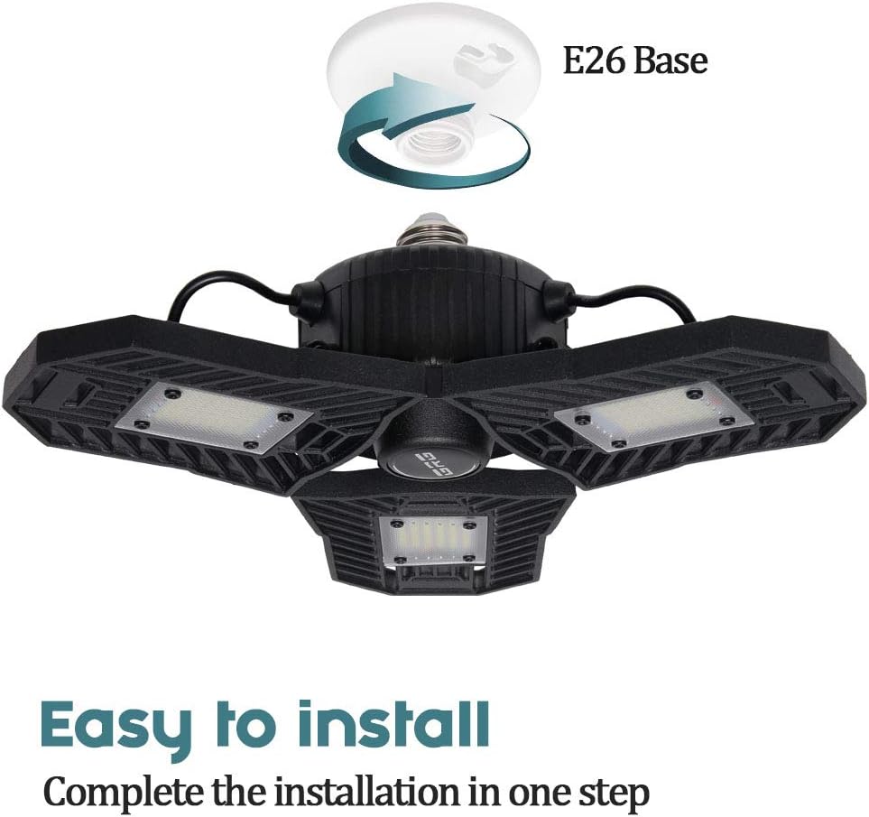 Mopzlink Garage Light, Deformable Multi-Direction LED Garage Ceiling Lights 6000 Lumen, Tribright 60W LED Garage Lighting, Garage Basement Warehouse Ceiling Light Fixture (6000K, Daylight)