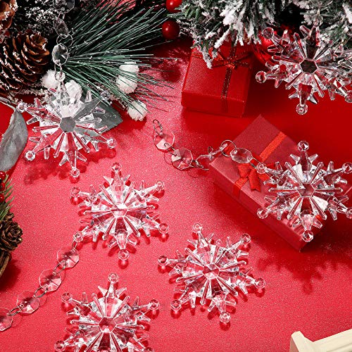 21 Pieces Acrylic Christmas Snowflake Ornament With Octagon Bead Garland Chain Clear Hanging Xmas Tree Pendant Crystal Acrylic Snowflake Bead Garland For Christmas Snow Theme Party Winter, 3 Sizes #TOP6
