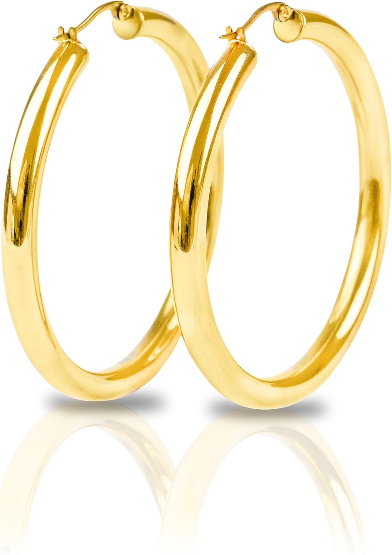 Gold Plated Hoop Earrings | 40mm Hoop Earrings | Chunky Lightweight | Gold Earrings for Women | Gift for her