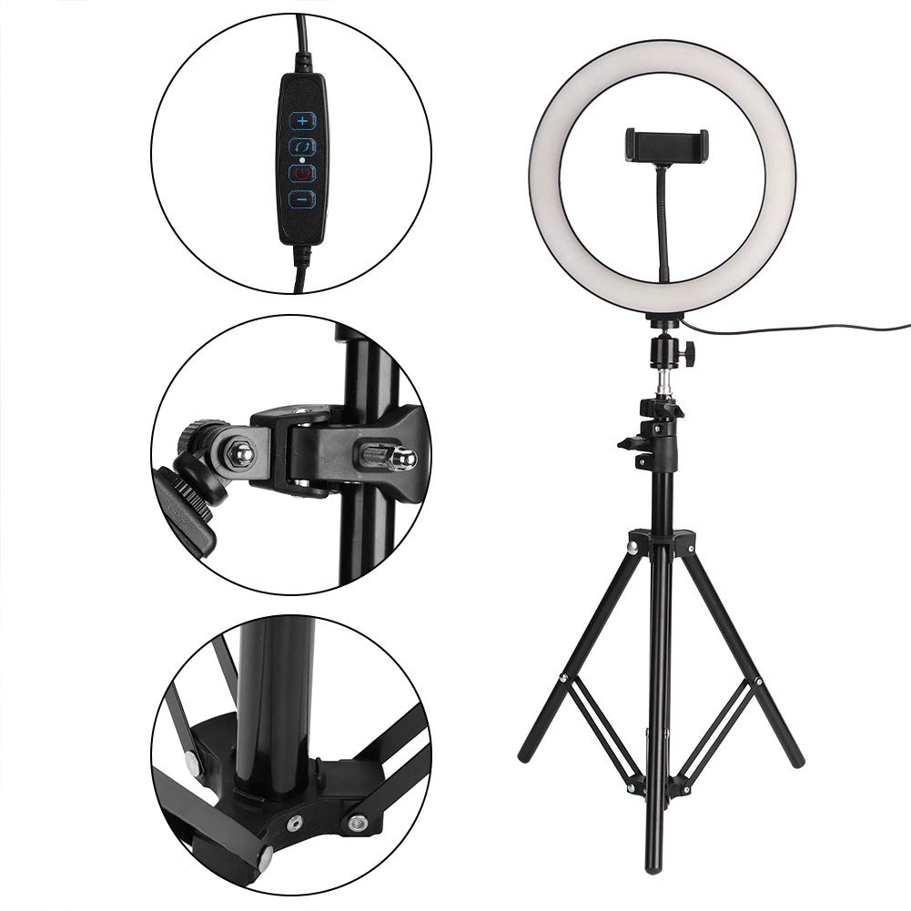 Wakects Luce ad Anello Dimmerabile da 10 Pollici, con Luce Video a LED, Ring Light Lampada Anulare Regolabile con Stativo di Luce e Supporto per Cellulare