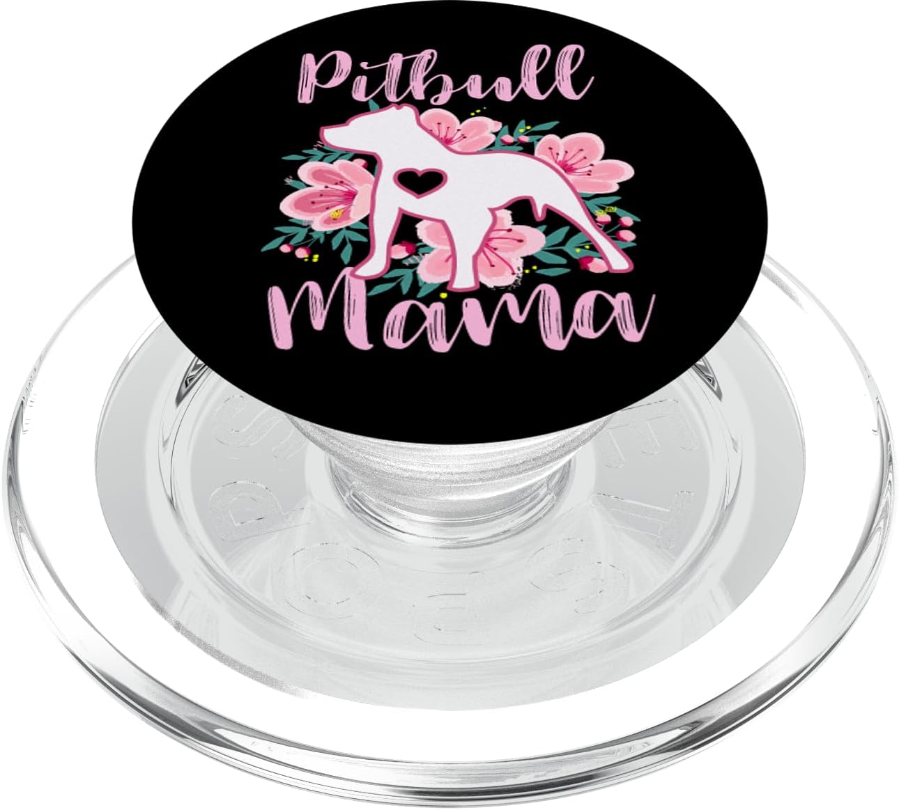 Pitbull Mama Pink Flowers Black background Cute Dog Mom PopSockets PopWallet for MagSafe