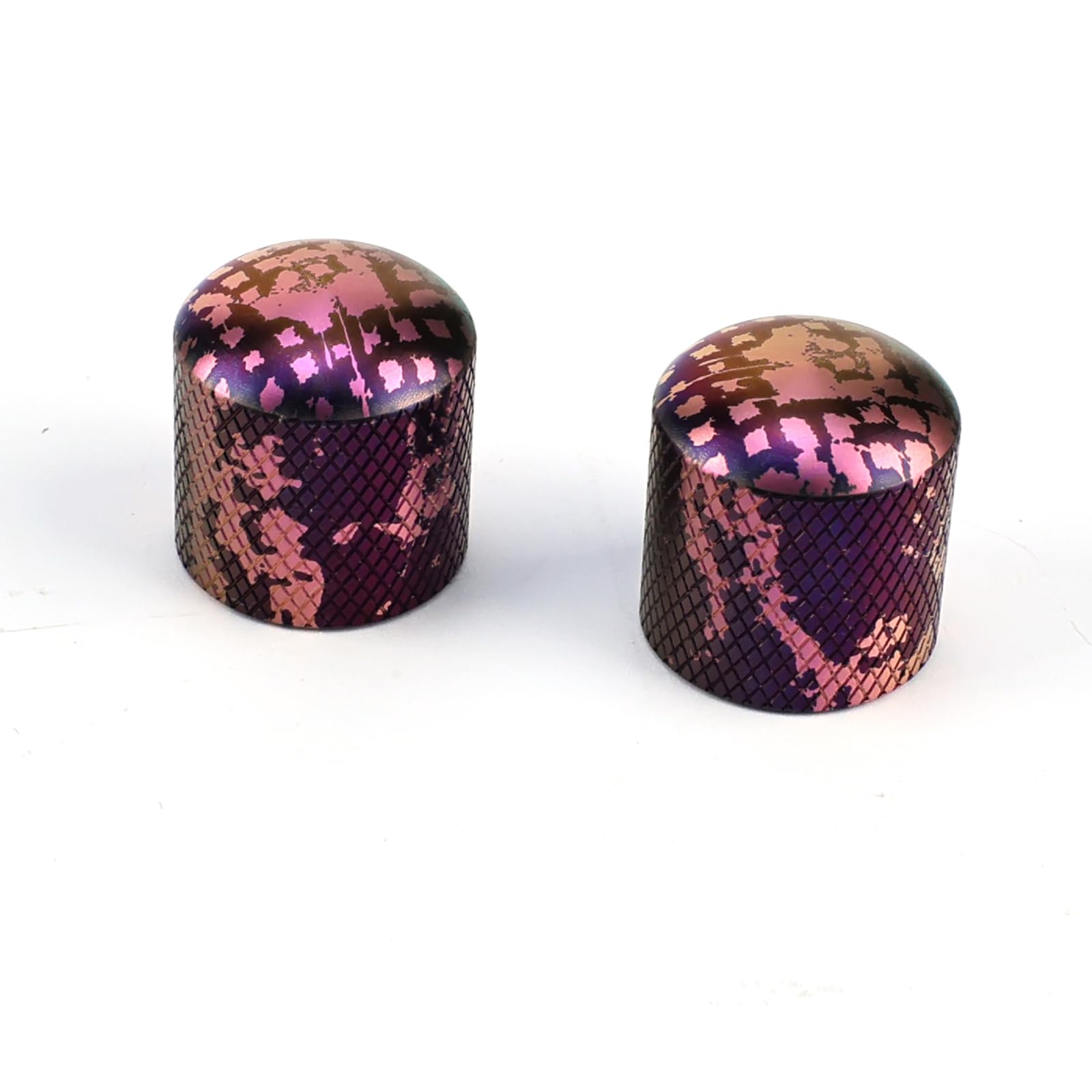 2 pomos de aleación de titanio para bajo eléctrico, cúpula de metal, control de tono de volumen, para Fender Strat ST Telecaster Tele Jazz Les Paul, piezas de repuesto (morado rosado)