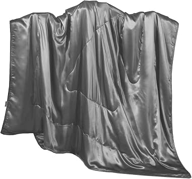 Pure Silk Throw Blanket, 100% Mulberry Silk Inside and Outside, Soft Blanket for Couch Bed Sofa - Lightweight Cozy Smooth Bed Blanket for All Seasons, Adults Size 53x72, Dark Grey