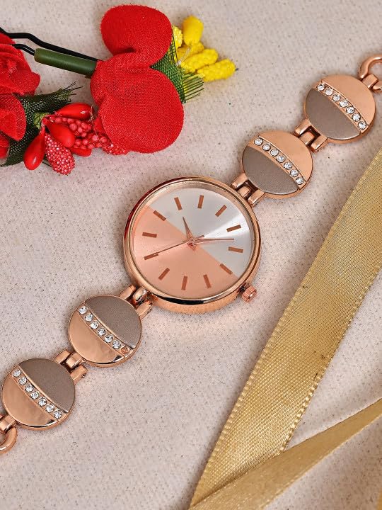 Image of STYLEDOSE Women's Elegant Silver-Tone Bangle Watch Women Analogue Wrist Watches for Women's & Girls&Ladies Diamond Studded Rosegold Stylish Bracelet Strap