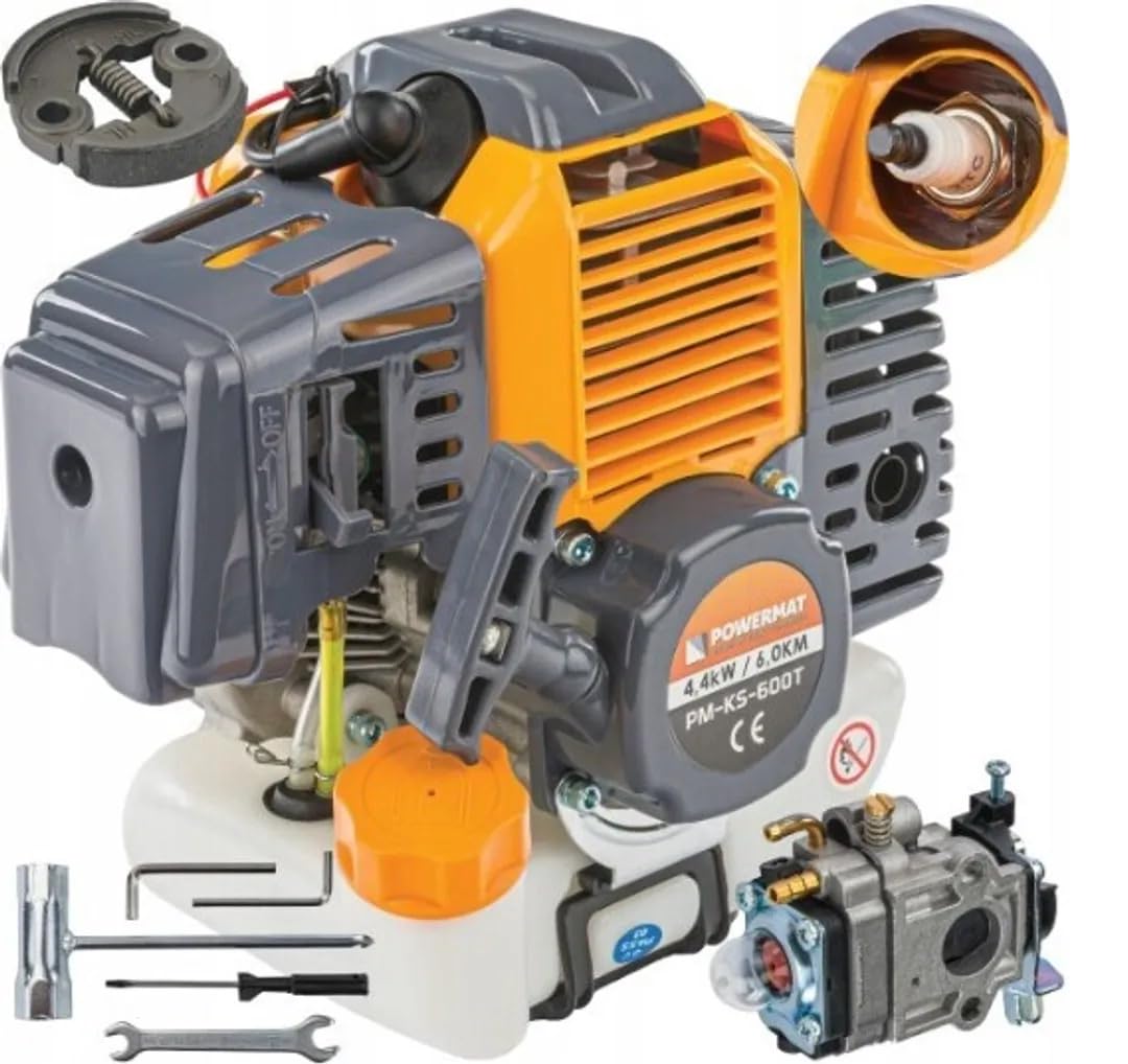 Motore di Ricambio 6HP POWERMAT per Tagliaerba Decespugliatore Trivella Rasaerba, Tosaerba, Raffreddamento ad Aria, 2 Tempi + Omaggio Miscela da 100ml