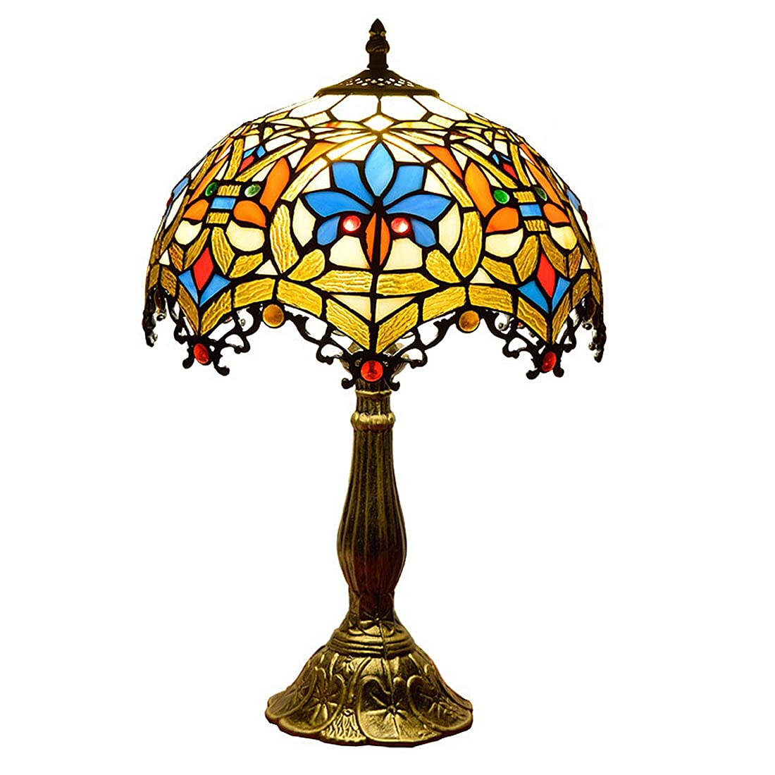 LMAMZ Tiffany Table Lamps for Living Room Vintage, Desk Lamps for Bedroom Multi Coloured Rustic Stained Glass Desk Lamp E27 Fitting, 48CM Tall Classic Bedside Reading Lights for Bedroom Plug in