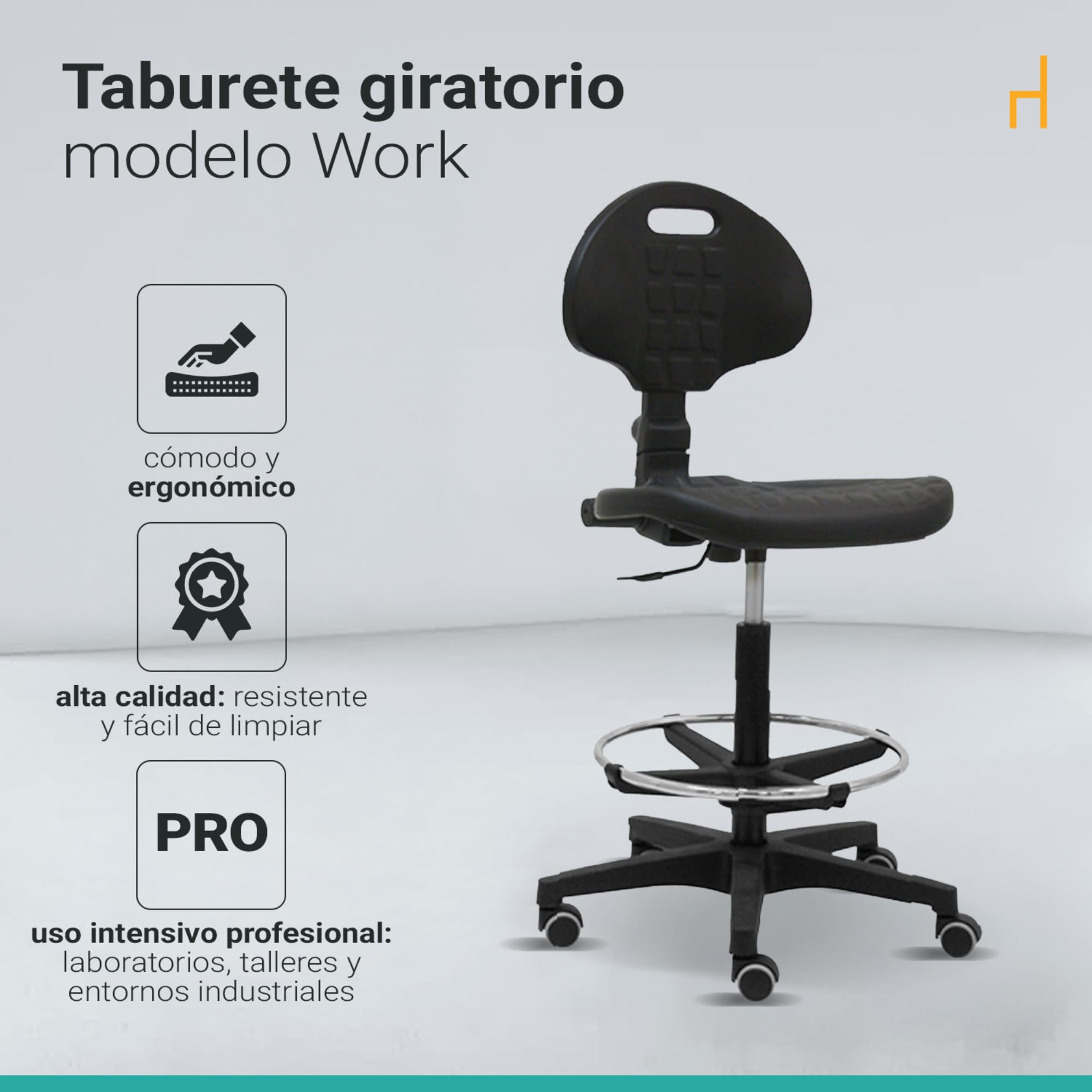 La Silla de Claudia: Taburete Alto Modelo Work con Respaldo | Silla Escritorio con Reposapies | Centrosilla Taburete con Ruedas Giratorio | Silla Ergonómica Alta para Trabajo o Estudio