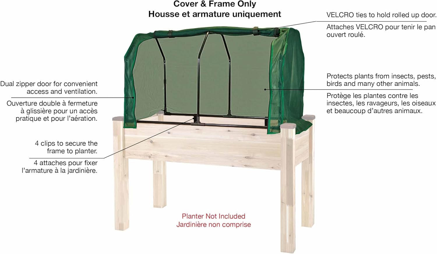 CedarCraft Greenhouse & Bug Cover Combo 32''W x 43''L x 24''H - Provides The Perfect microclimate for Your Plants. Includes 1 Frame & 2 Cover. Planter NOT Included, Black Frame