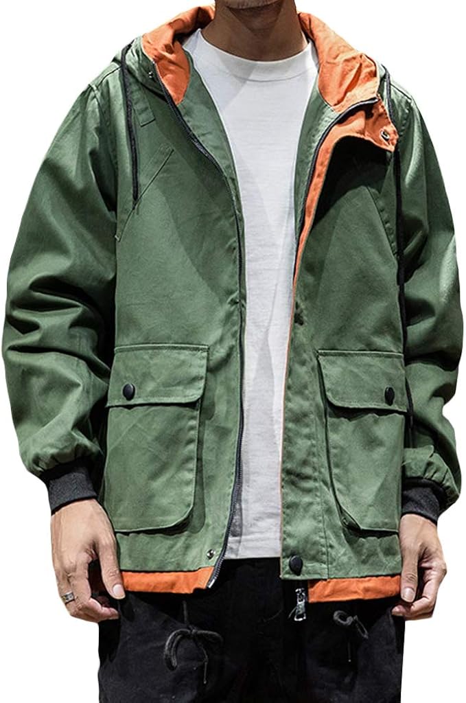 Amazon Yffushi ジャケット メンズ ウインドブレーカー ジャケット コート フード付き ゆったり 綿 無地 黒 緑 配色 切替 個性 ブルゾン アウター M 5xl コート ジャケット 通販