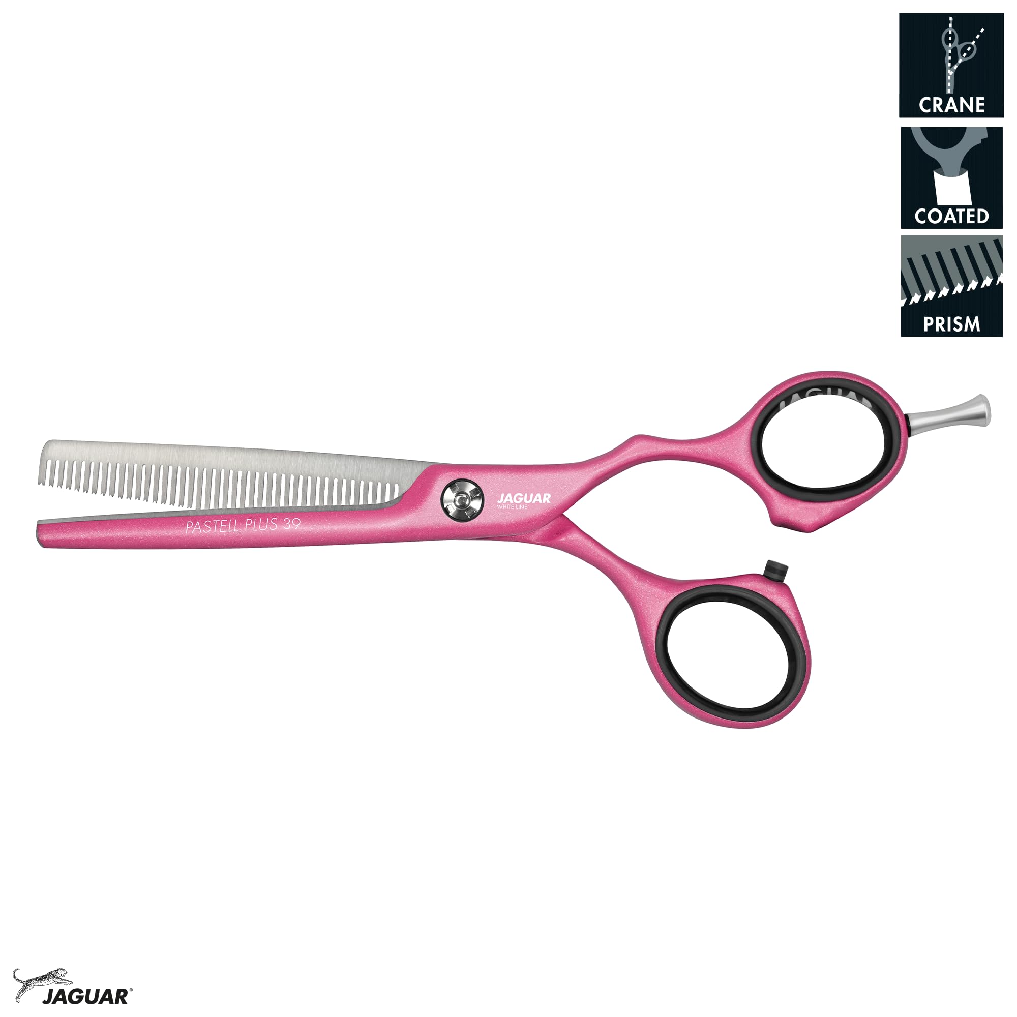 JAGUAR Pastel Plus Candy Crane 39 - Forbici da modellare, 14 cm, con 39 denti per sfoltire con design a prise, rivestimento metallico anallergico e resistente, realizzate in