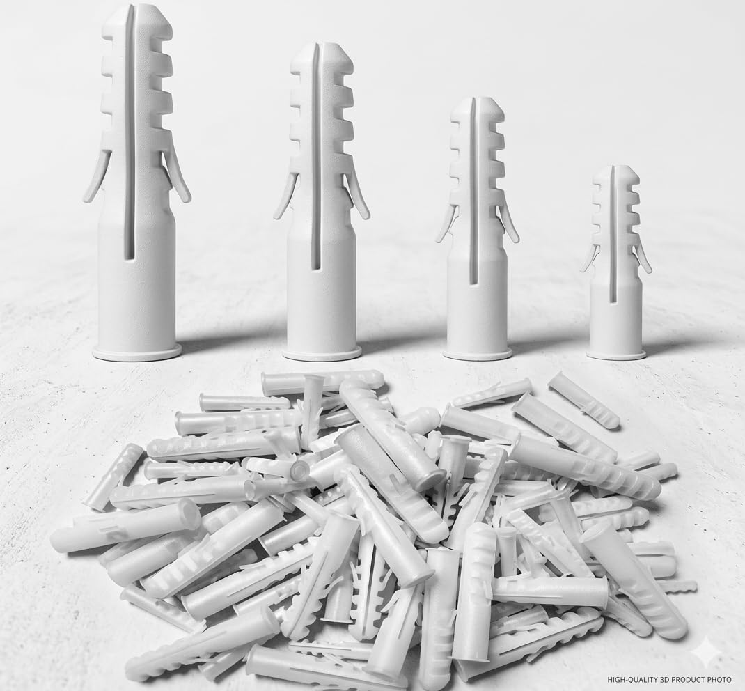 Plastic Wall Plug Anchors with Screws White for Brick Concrete Drywall and Hollow 300 piece long lasting durable-picture-21