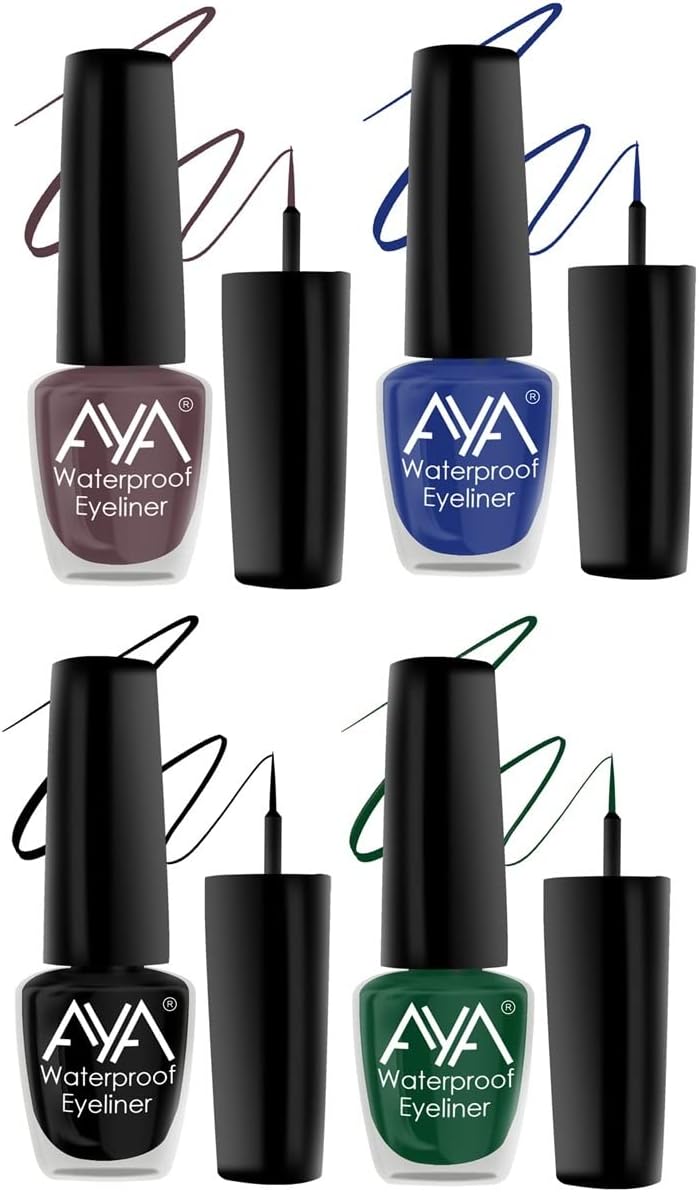 AYA Waterproof Long Lasting Smudge Transfer proof Liquid Eye Makeup Eyeliner, Pack Of 4 (Black, Brown, Blue, Green)