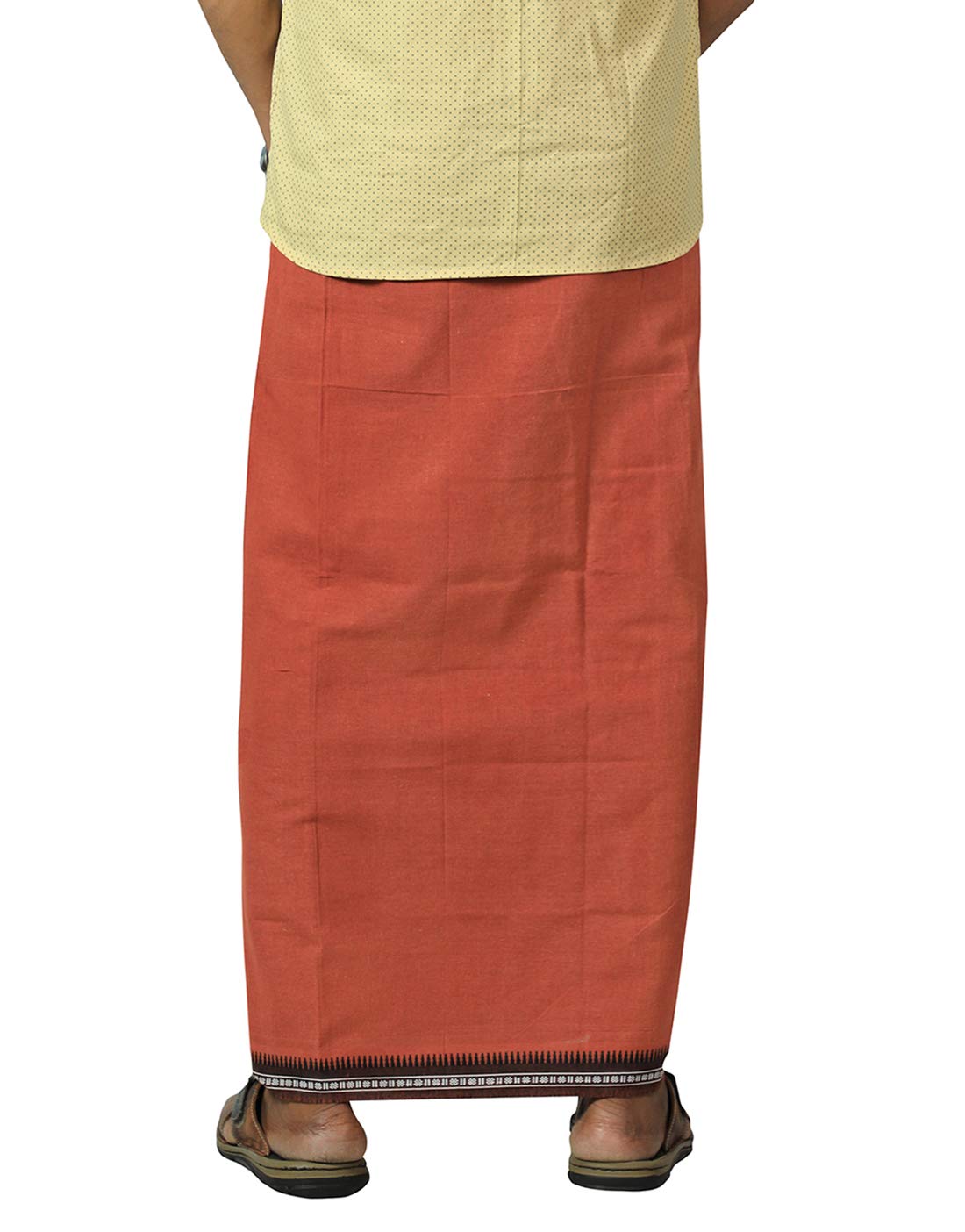 Prakasam Cotton Mens Cotton Kerala Thalapathi Border Welcro Pocket Dhoti (Size -S Size Dhoti) / Dark Kavi Colour Thalapathi Adjustable Pocket Dhoties For Mens