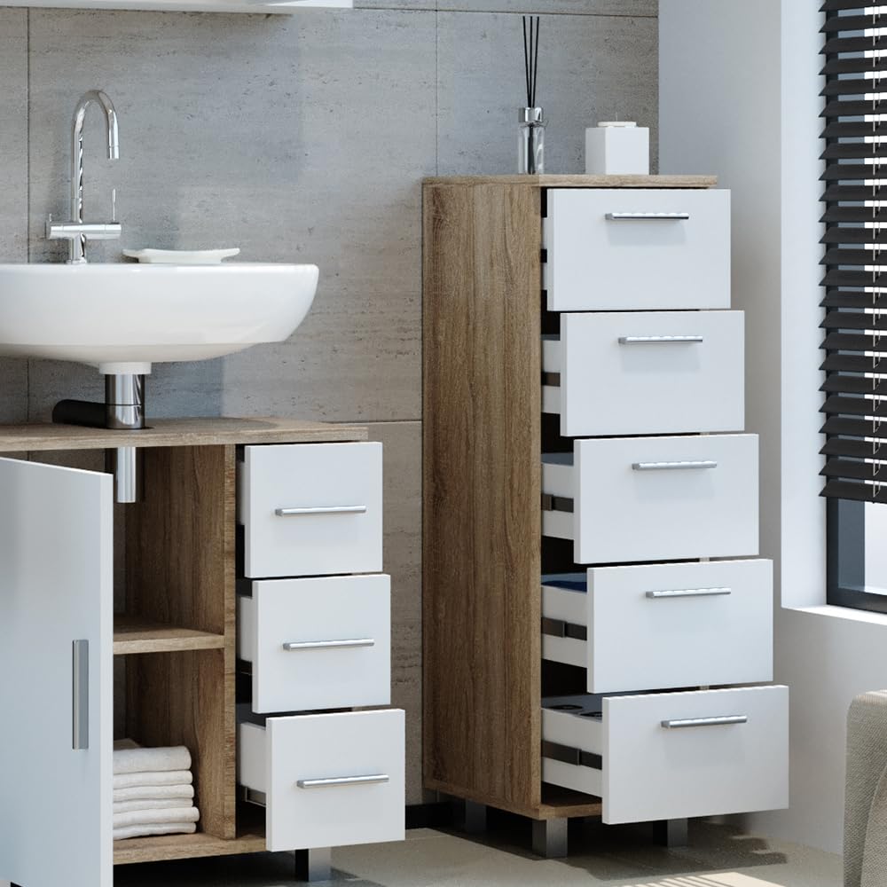 Vicco Cassettiera da bagno Ilias, Sonoma, 30 x 95 cm, adatto per il montaggio a parete e combinabile con la serie Ilias