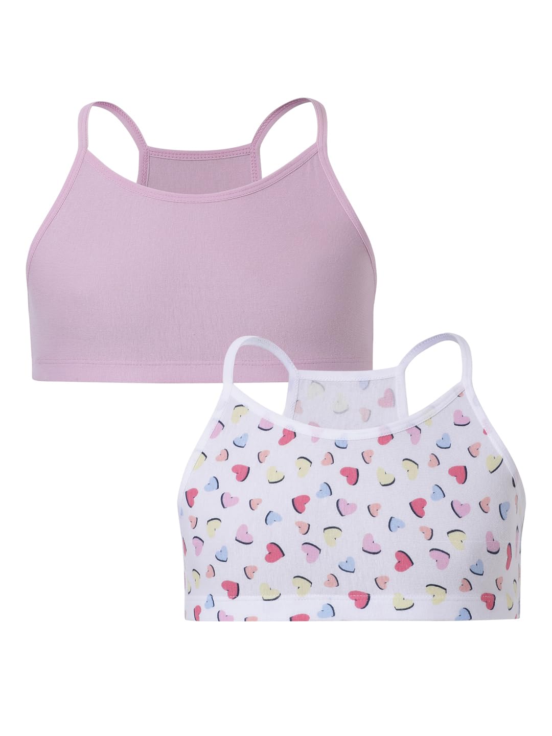 CHARM N CHERISH Girls Racer Sports Crop Top Vest, Solid & Heart Printed, Pack of 2