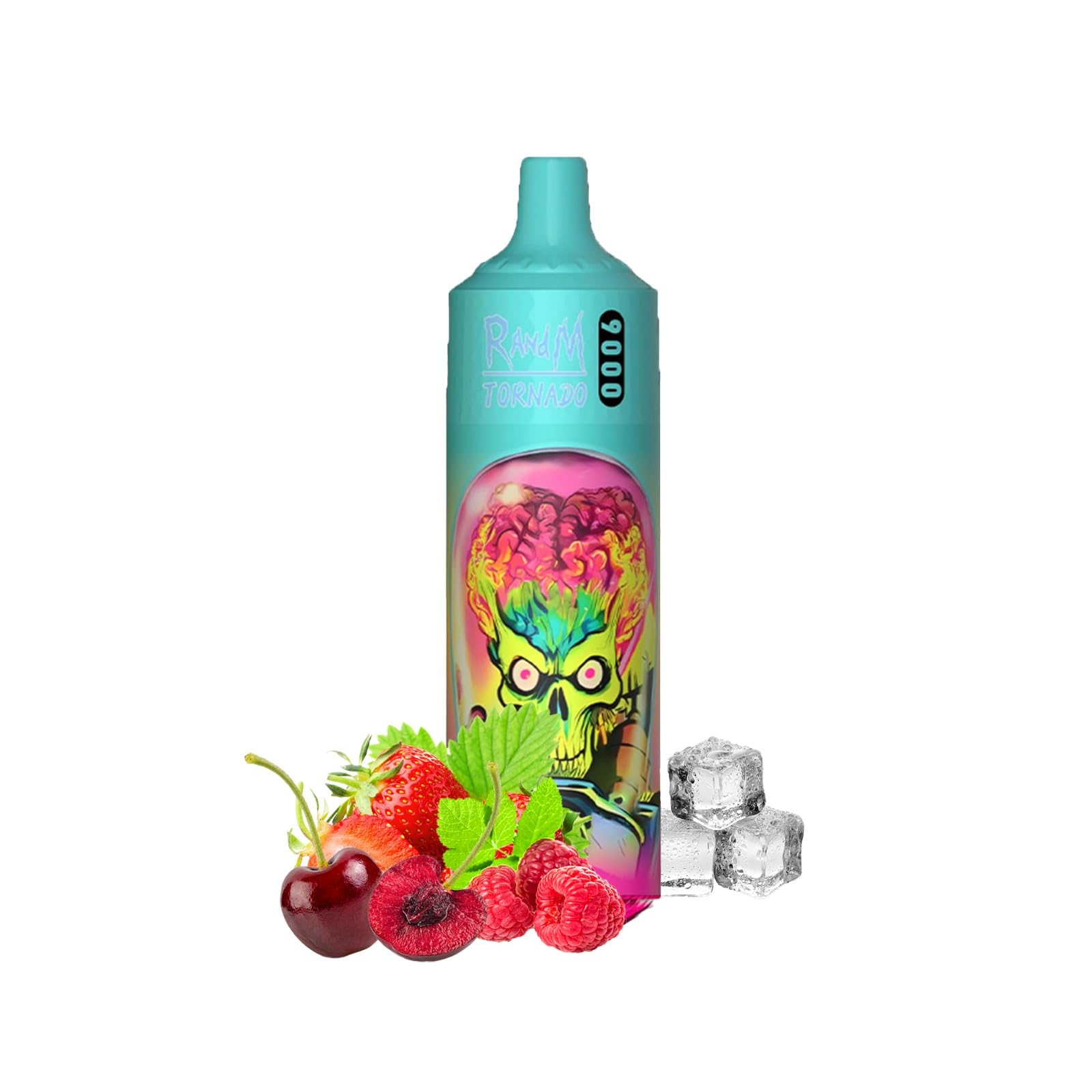 R&M Tornado, 9000 Puffs, E-Cigarettes, Starter Kit, No Nicotine, 2ml Cartridge Capacity, Draw-Activated Vape Pen, Smooth Vaping, (Strawberry raspberry cherry ice)