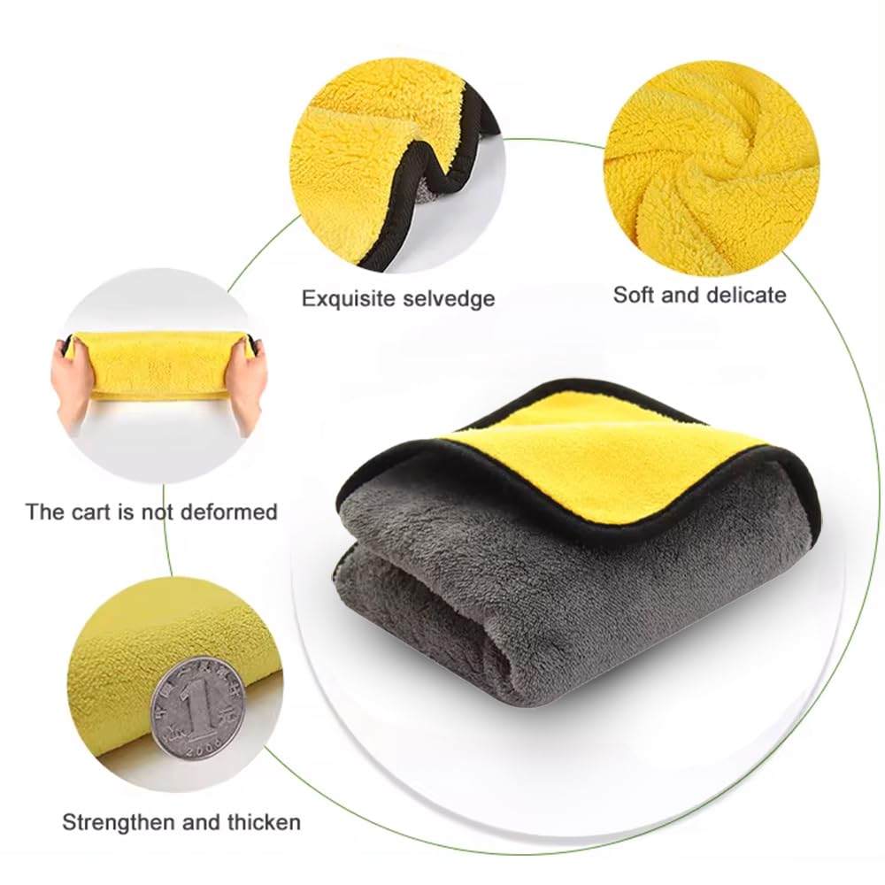 Asciugamano in microfibra a doppio scopo per dettagli auto, antigraffio, ultra morbido, altamente assorbente, perfetto per lucidare e asciugare (40 x 45) cm (giallo/grigio, confezione da 12)