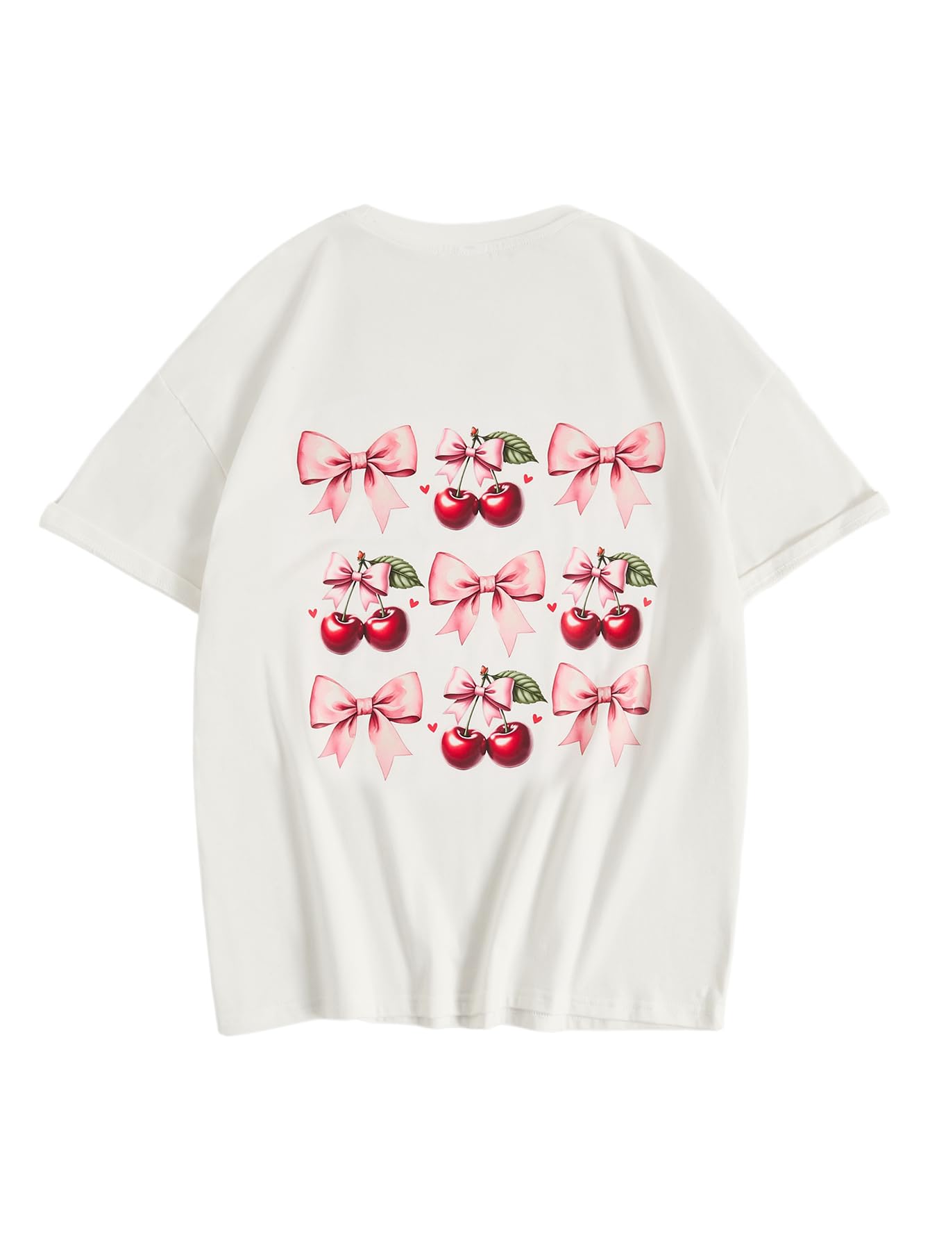 Verdusa Girl's Graphic Tees Cute Bow Cherry Print Short Sleeve T Shirts Oversized Tee Tops