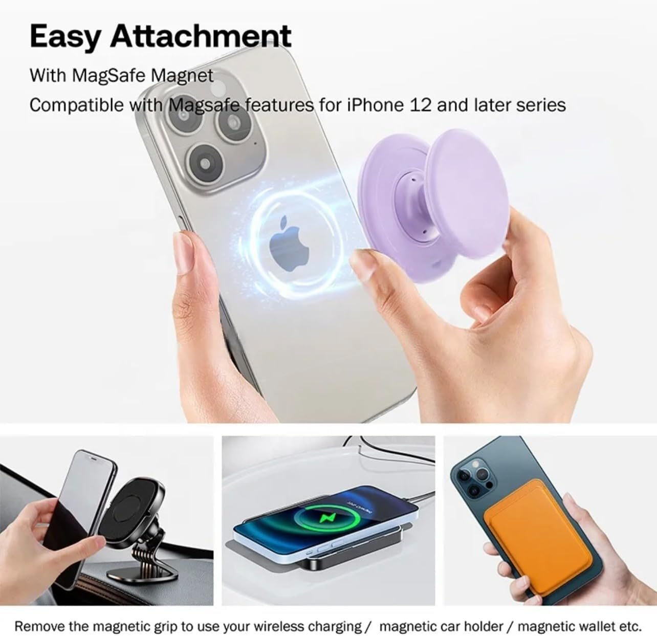 Magnetic Phone Grip Kickstand - Compatible with Magsafe,iPhone, Samsung and Devices with Magnetic Shell Using The Adapter Ring (Included in Package).