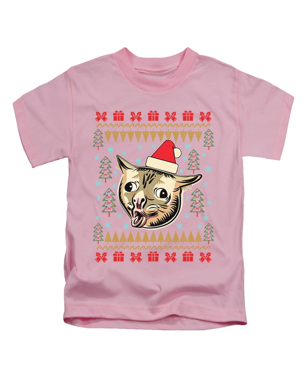 New Spirit Original Unisex Baby Pink Xmas, Coughing Cat Meme, Viral Cats Christmas Festive Snow Santa Joke Comedy Tee T-Shirt Funny T Shirt Top