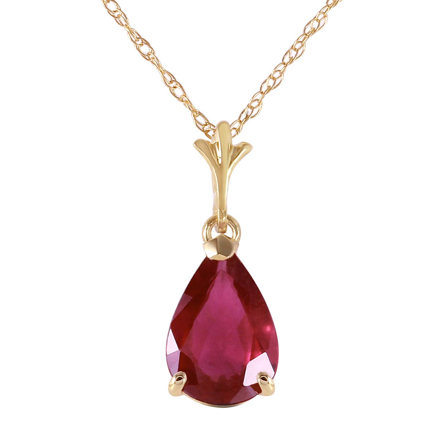 Galaxy Gold GG14k Solid Yellow Gold 1.75 ct Pear-shaped Ruby Drop Pendant Necklace