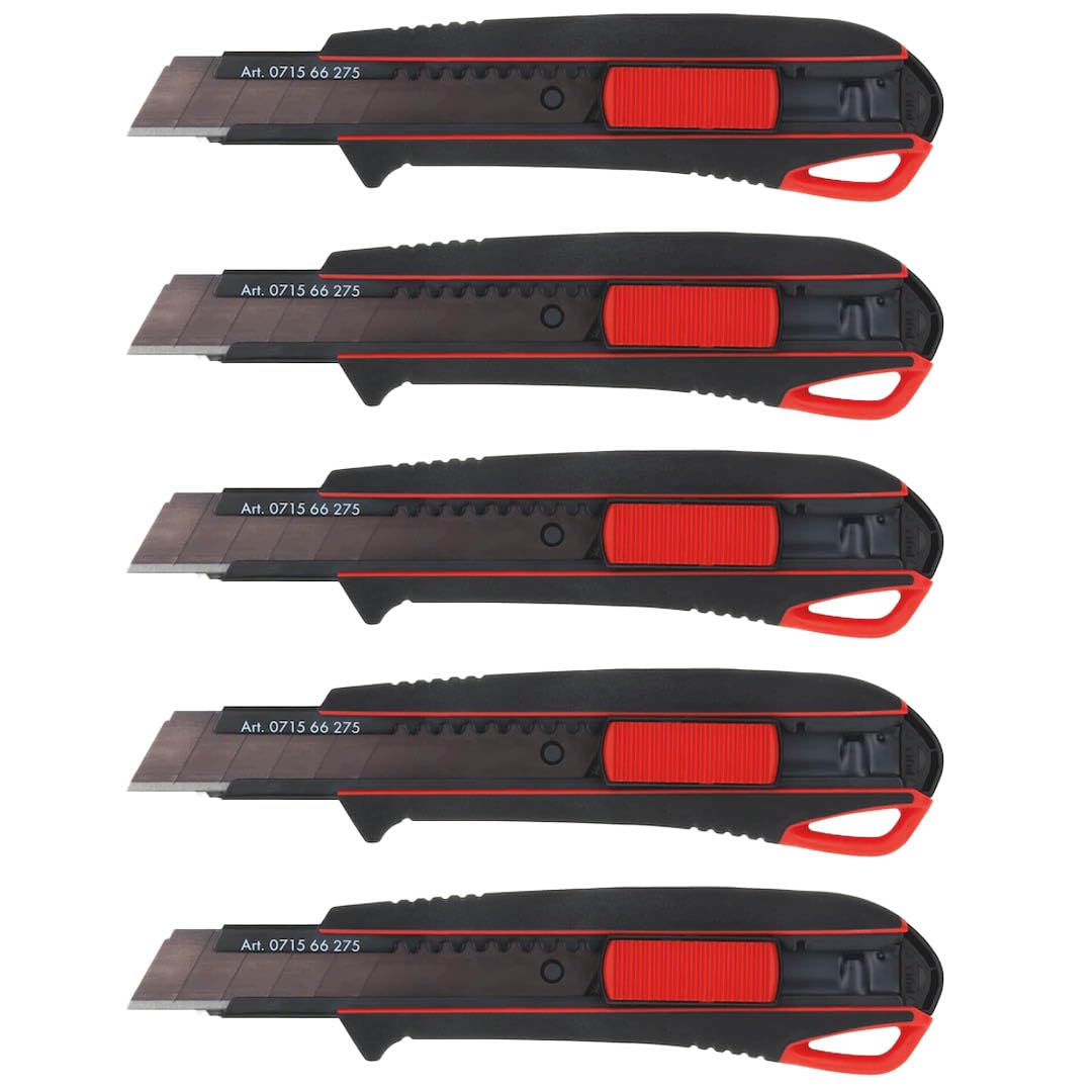 Würth 5x 2K Cutter-Messer mit Schieber, Silber,schwarz,rot, Kunststoff, Edelstahl, 625 Gramm, 17,78 cm, modern, ergonomic, robust, hochwertig, 2077031031