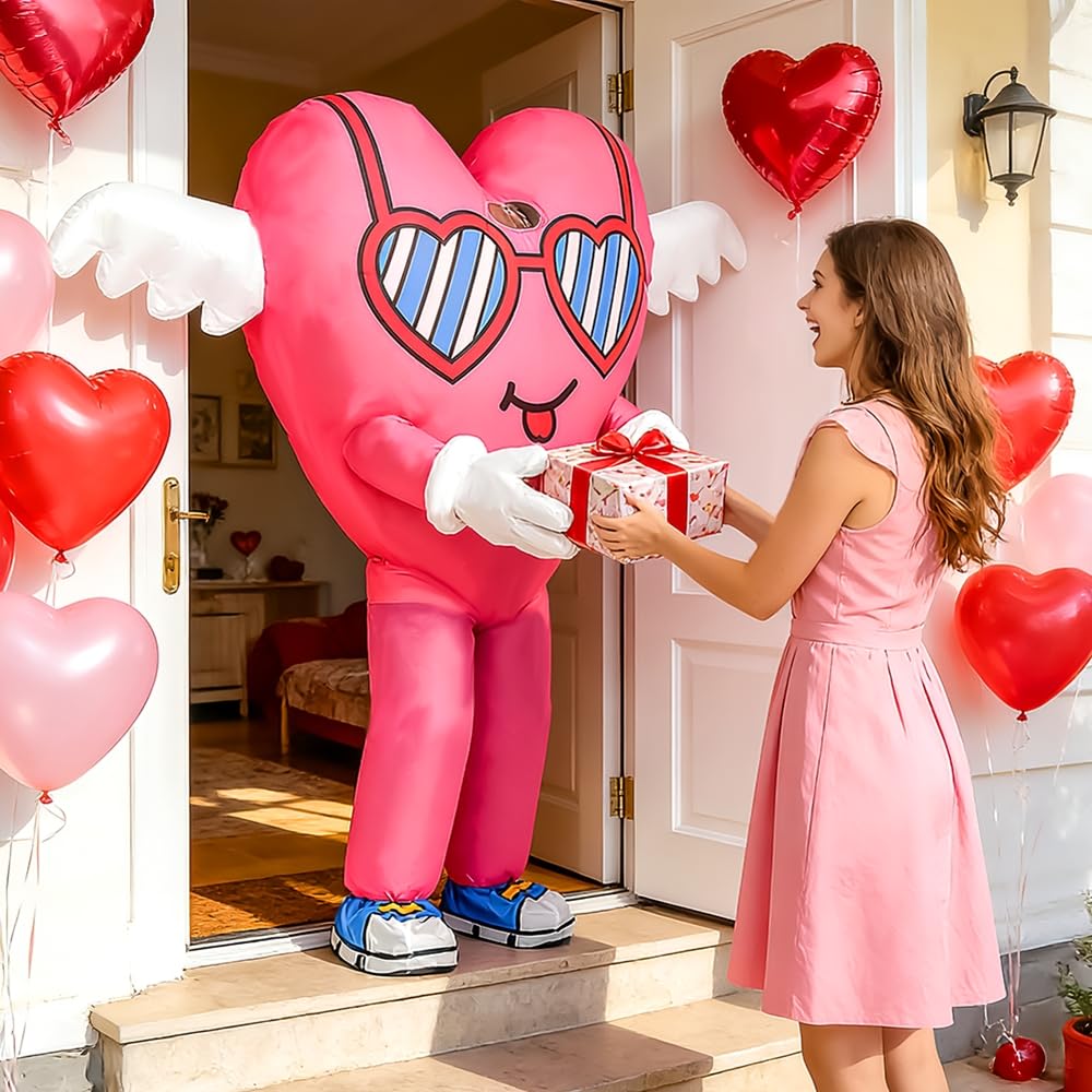 Rafalacy Disfraz inflable de amor para adultos, disfraz de corazón rosa para San Valentín, día de la madre, boda, aniversario