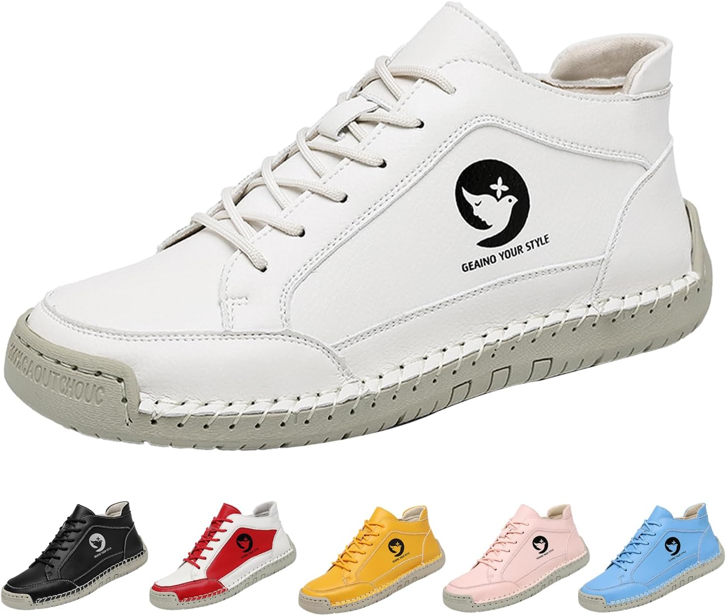 Women's Outdoor Casual Shoes,Fashion Vintage Hand-Stitching Leather Mid Top Non-Slip Lace Up Travel Hiking Ankle Boots