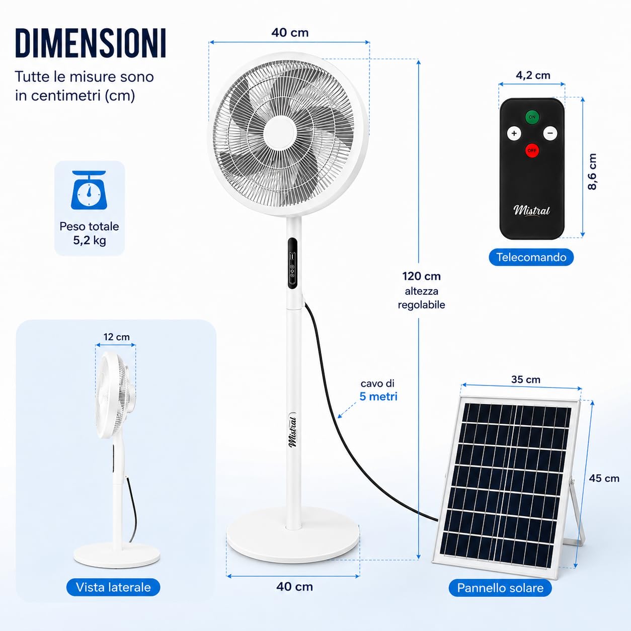 Ventilatore Solare Ricaricabile con Pannello Solare 20W, Ventilatore a Piantana Senza Fili con Batteria 18000mAh, 3 Velocità, Telecomando, USB-C, Oscillazione Automatica, per Campeggio Giardino Spiagg