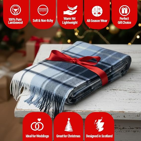 Lambswool Stole Extra Long Scarf for women - 100% pure wool - Oversized Wrap shawl - Scottish Tartan - Wedding, Mothers day gifts