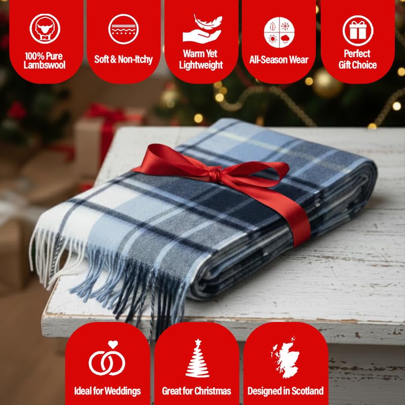 Étole écossaise en tartan 100% pure laine d'agneau pour femme - Châle doux et non irritant - Accessoire et cadeau authentique d'Écosse pour l'hiver, idéal en toute saison