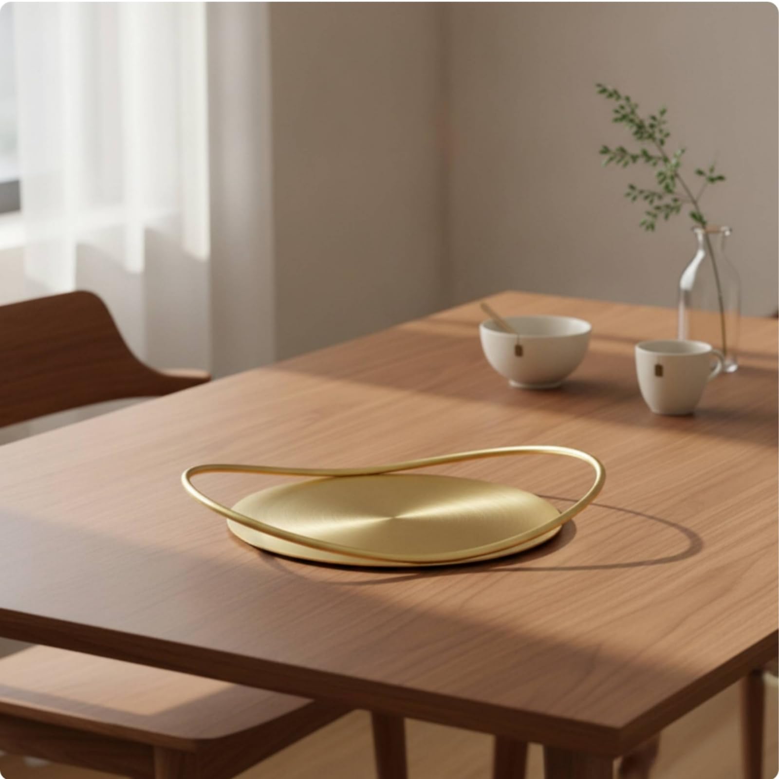 Bandeja Metálica Decorativa Borde Metálico Bandeja Ovalada Baja Adorno para Salón, Beige con Bandeja Dorada, Bandeja De Cuero Beige con Asa Dorada