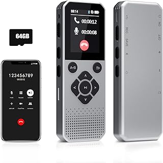 64GB Voice Recorder, Digital Voice Recorder with Bluetooth, Tape Recorder Up to 3072kbps Bit Rate, Voice Activated Recorder with Playback, Audio Recorder for Interview Meetings Lecture